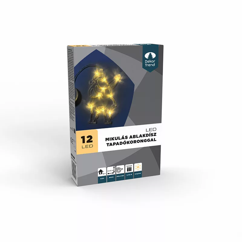 Mikul�s ablakd�sz tapad�koronggal, 12 x 20 cm, 12 LED meleg feh�r, elemes